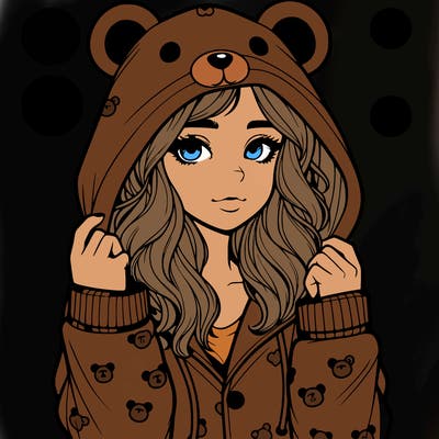 realistic girl in a animal pjs hoodie