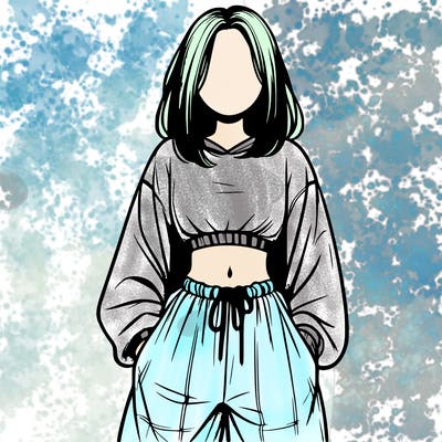 realistic girl faceless with baggy pants and a crop top