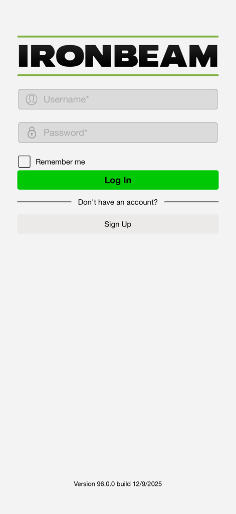 Ironbeam - Ironbeam futures and options trading app login screen