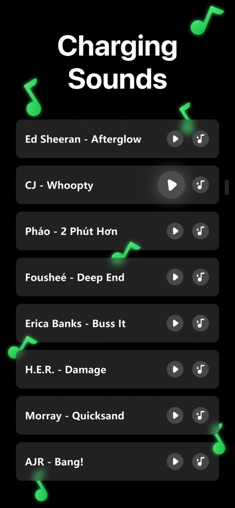 Eine Liste beliebter Musik-Tracks und Lieder, die als benutzerdefinierte Handy-Ladesounds verwendet werden können