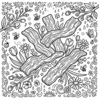 Get ready for a deliciously delightful coloring experience with our Spring Bacon Strips design! This whimsical page blends crispy bacon with fresh spring flowers, buzzing bees, and playful butterflies for unique creative fun.