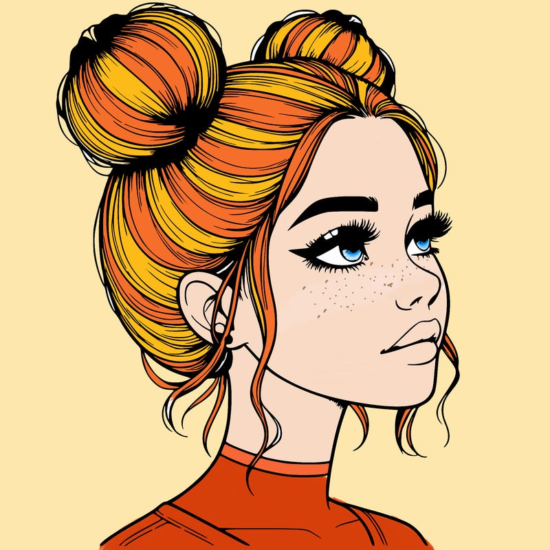 realistic girl with buns on the top of her head
