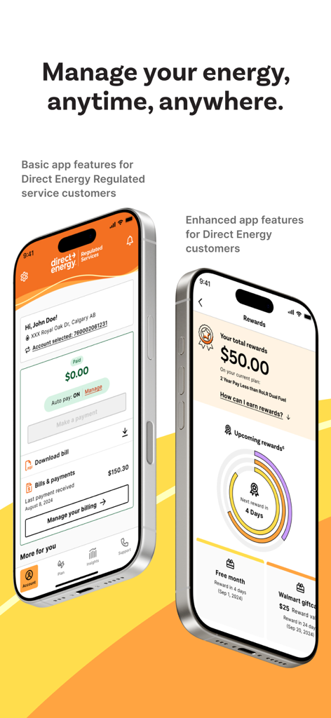 Direct Energy Canada - Direct Energy Canada mobile app showing account details and rewards hub