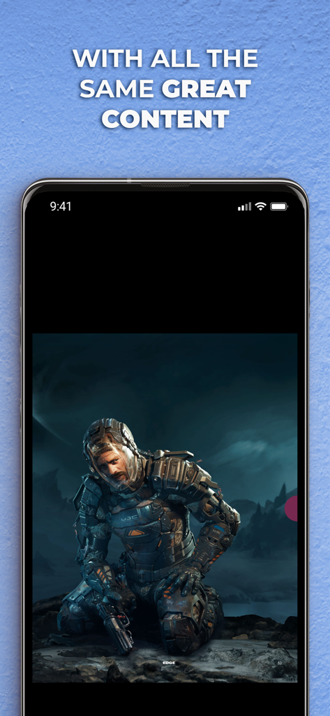 Una pantalla de smartphone que muestra arte de juego de alta calidad de la revista Edge