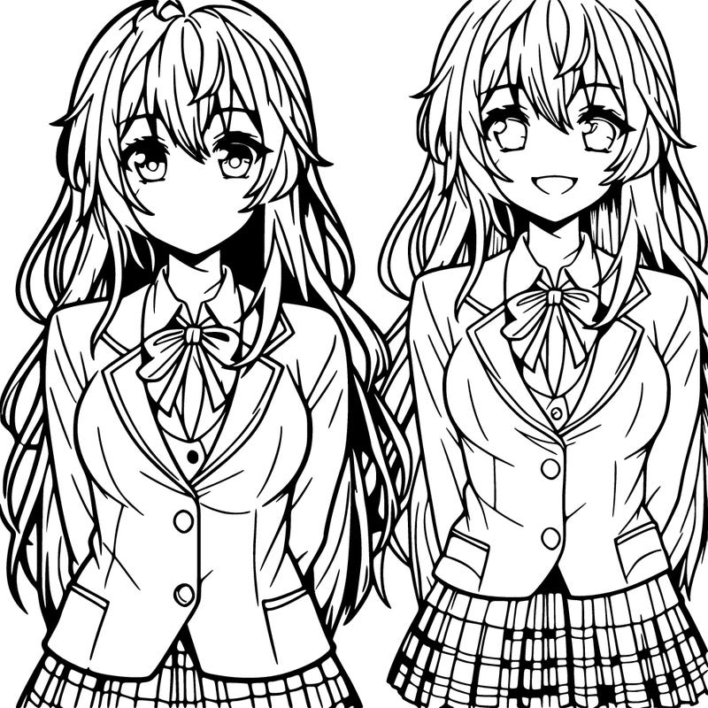 anime girl with school uniform smiling and long hair