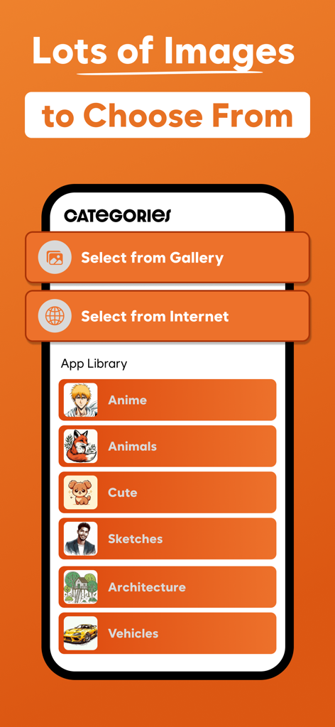 AR Drawing - Trace & Sketch - AR Drawing app screen displaying a library of categories including Anime Animals and Architecture for tracing.