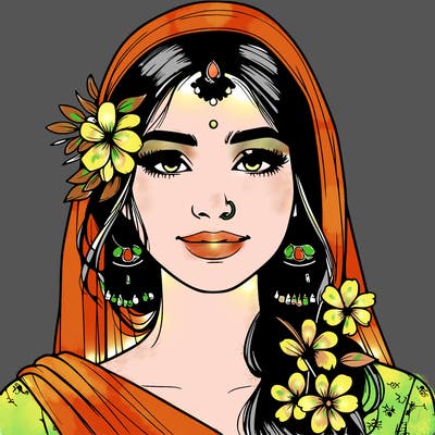 realistic girl with flowers