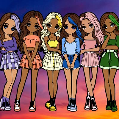 a group of girls realistic