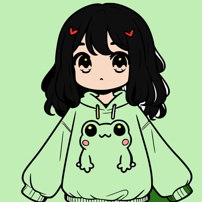 girl wearing frogging sweatshirt