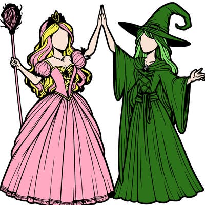 detailed realistic split of a princess and a witch