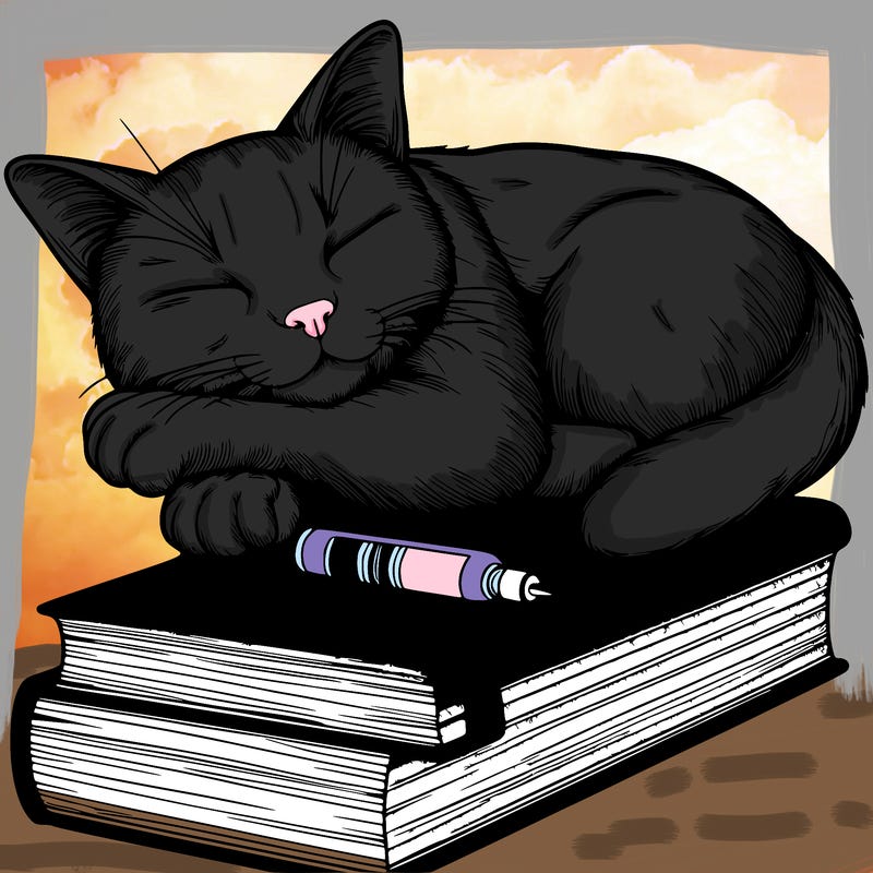 realistic cat sleeping by a book