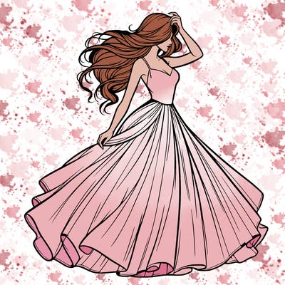 realistic woman with dress flowing in the wind