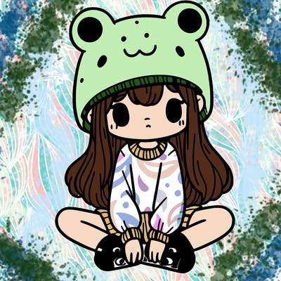 a girl wearing a frog hat and some frog socks