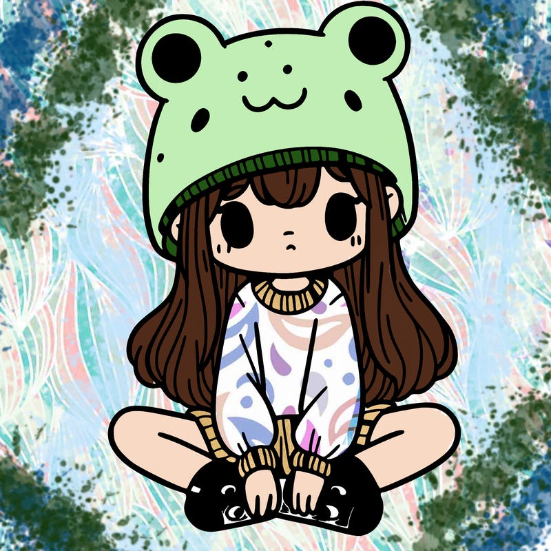 a girl wearing a frog hat and some frog socks