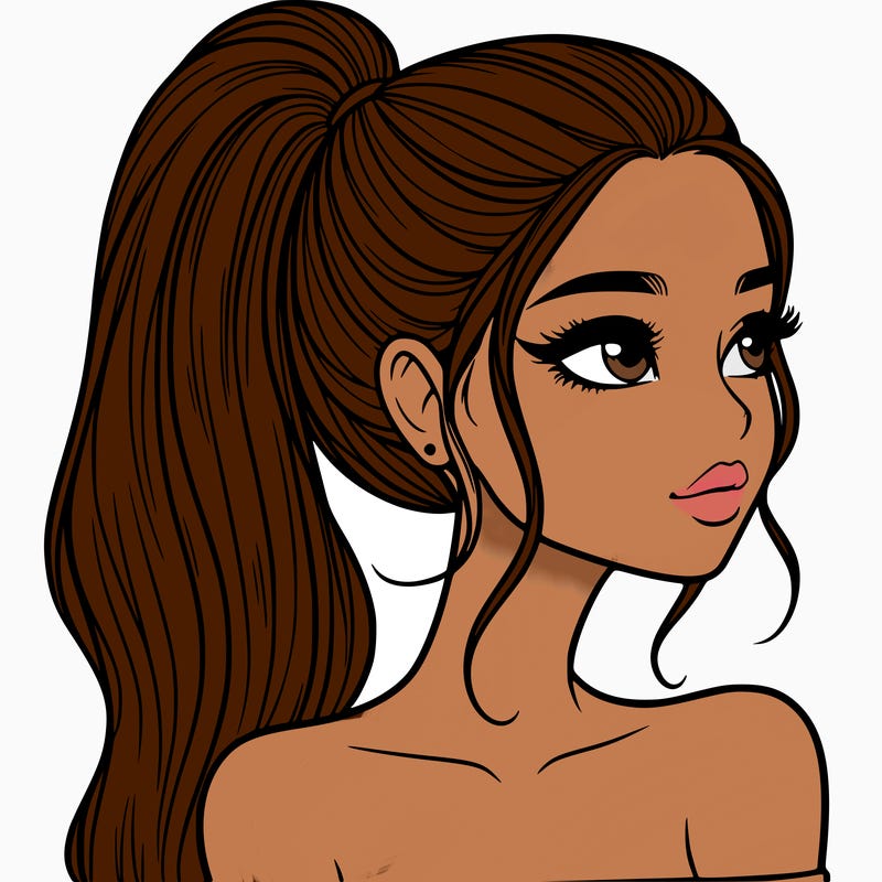 a beautiful and realistic girl with a high pony tail