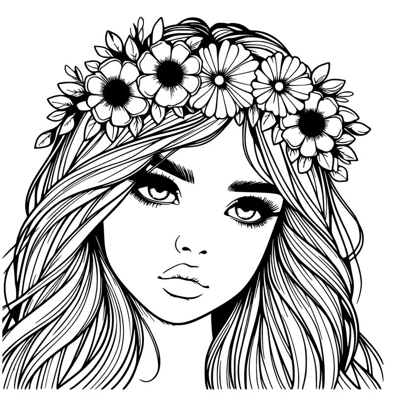 realistic girl with flowers crown