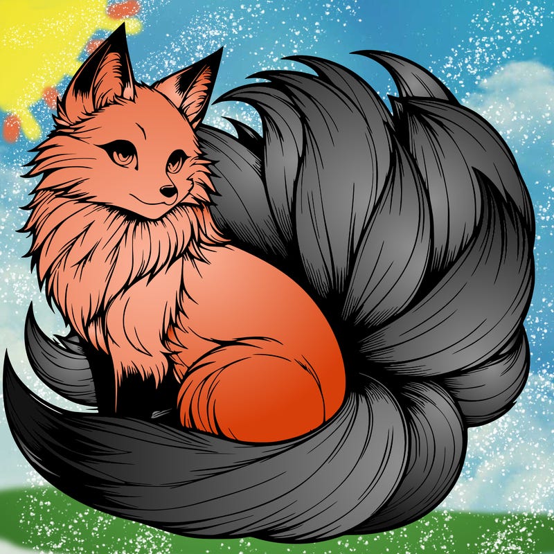 realistic detailed 9 tailed anime fox