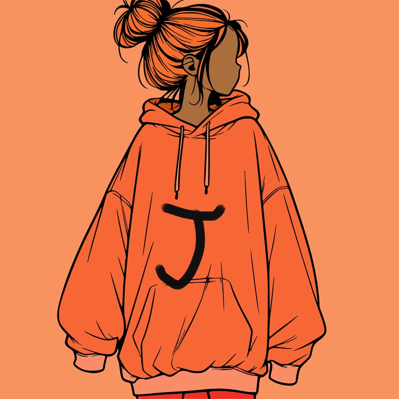 realistic girl with a oversized sweatshirt on and a bun