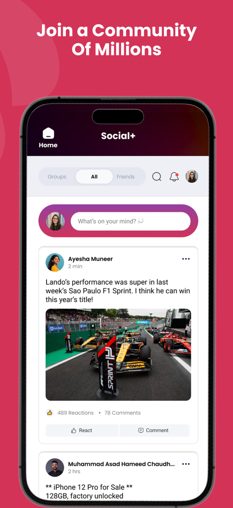 SIMOSA – Jazz World - The Social Plus section of the SIMOSA app featuring community posts and a social media feed
