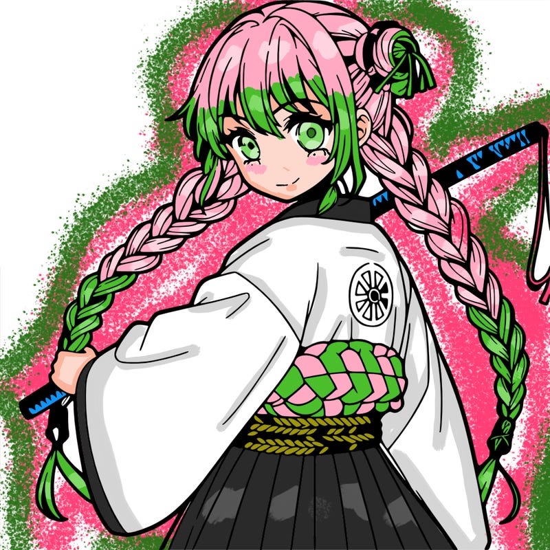anime girl with three braids and a katana whip