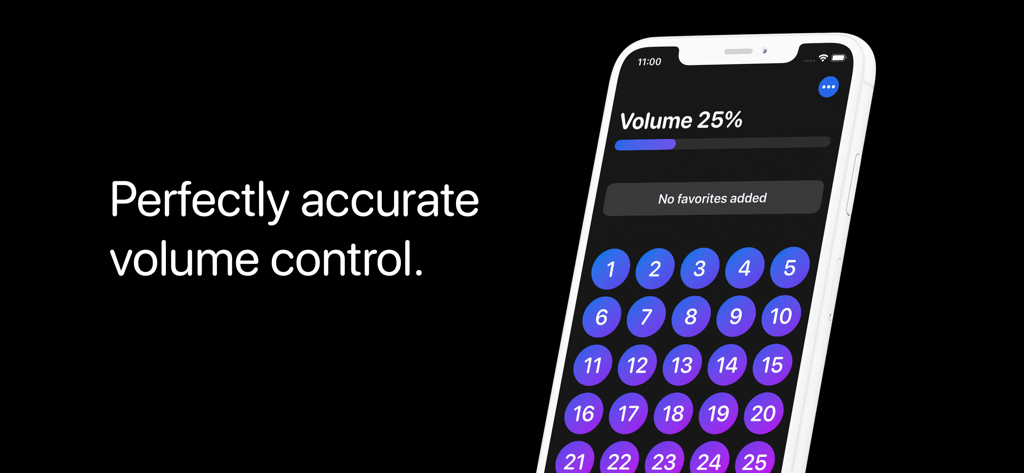Interface of the Volume Control Pro app on an iPhone showing a precise 25 percent volume setting