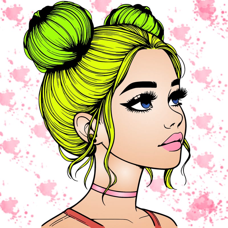realistic girl with buns on the top of her head