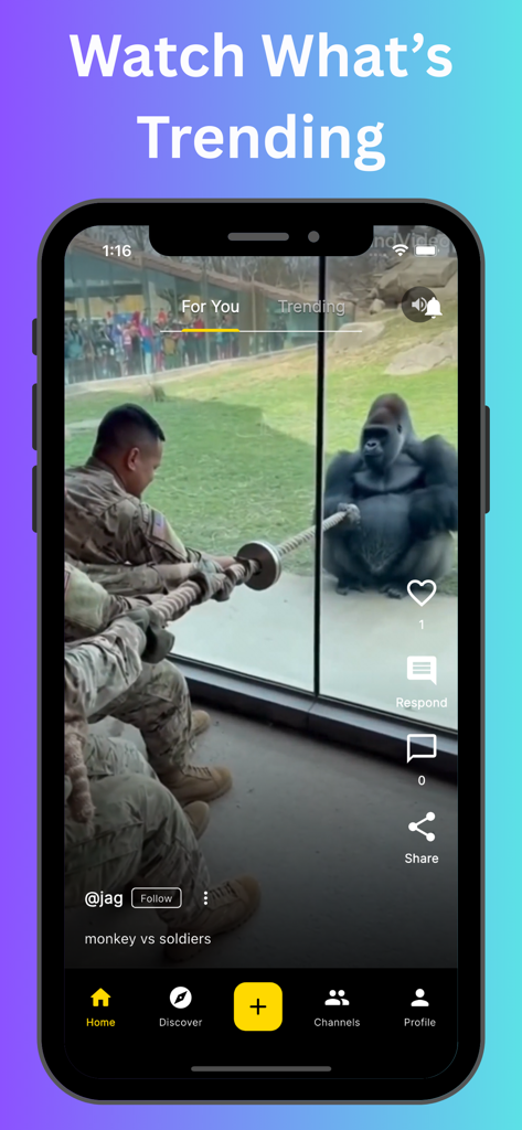 Vyro app interface showing a trending short-form video feed on a smartphone.