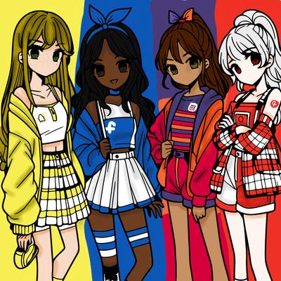 teen manga girls group of 4