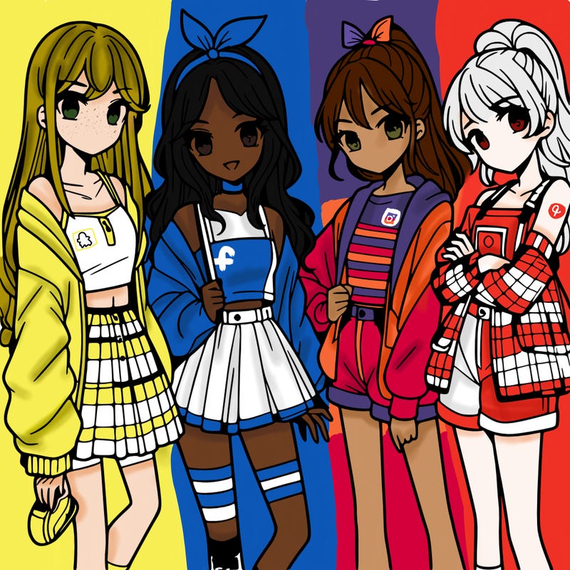 teen manga girls group of 4