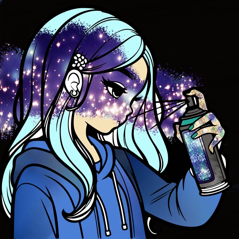 a realistic girl spray painting