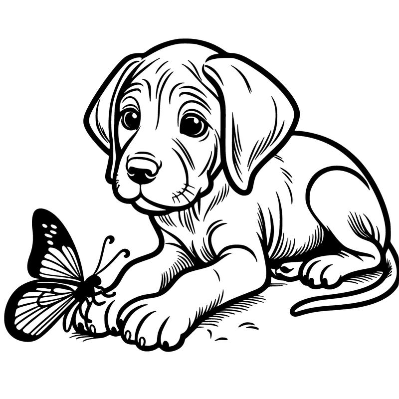 hungarian vizla puppy with butterfly