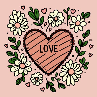 love heart with flowers around it