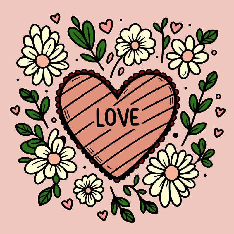 love heart with flowers around it