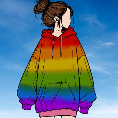 realistic girl with a oversized sweatshirt on and a bun