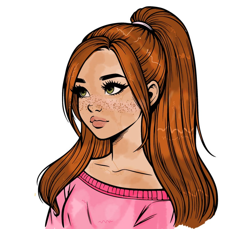 realistic girl with a high ponytail