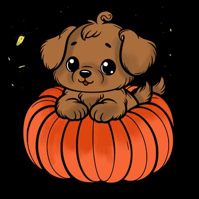 cute little puppy in a pumpkin