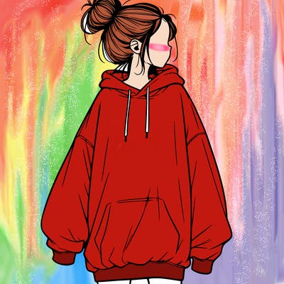 realistic girl with a oversized sweatshirt on and a bun