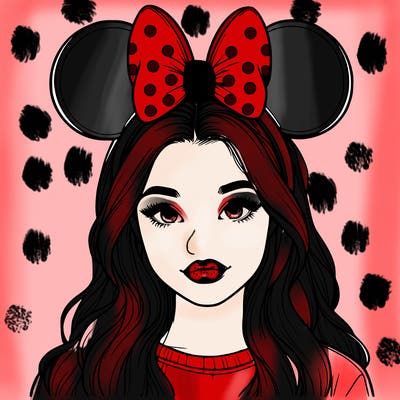 aesthetic realistic girl wearing mickey mouse ears