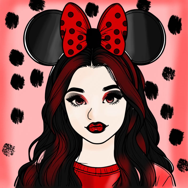 aesthetic realistic girl wearing mickey mouse ears