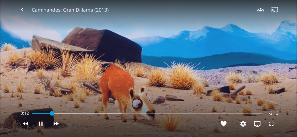 Interface du lecteur vidéo de l'application Jellyfin Mobile diffusant le court métrage d'animation Caminandes.