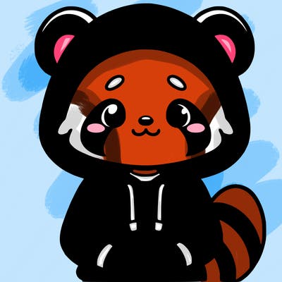 person in red panda hoddie