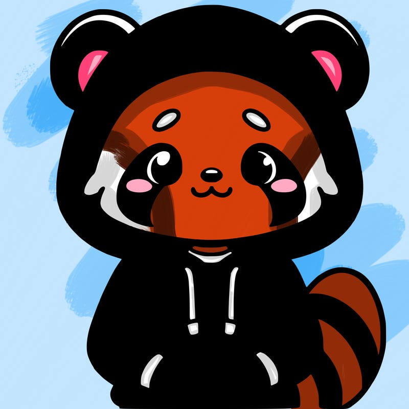 person in red panda hoddie