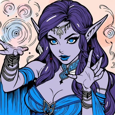 realistic scary beautiful elf sorceress casting spell