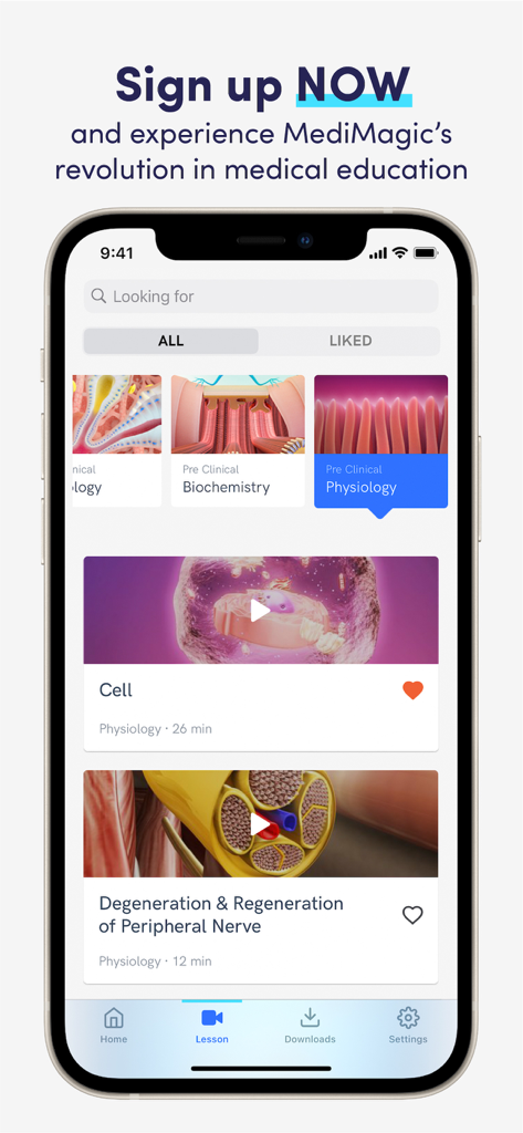MediMagic app screen displaying medical education lessons with 3D animations.