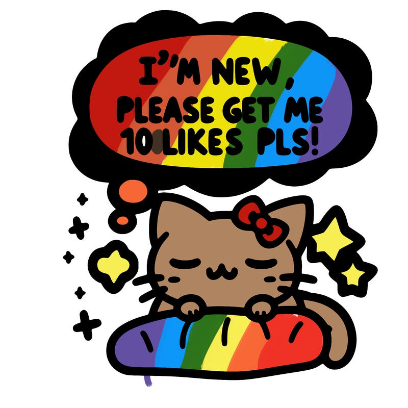 kitty taking a nap dream talking and saying "i'm new, please get me at least 10 likes pls!!"