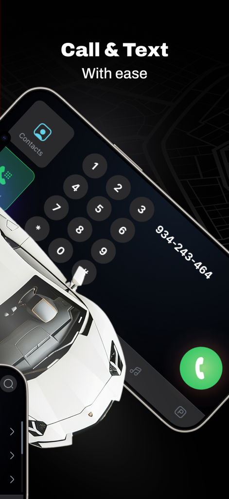 CarLink:Mirror Link Car Screen - CarLink app interface showing a phone dialer with number pad for hands-free calling and texting