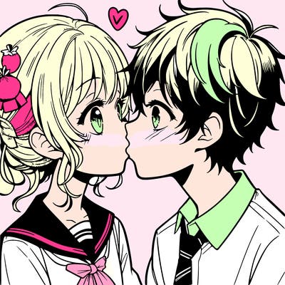 a manga girl and boy kissing on the mouth