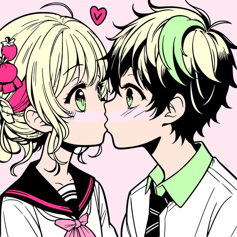 a manga girl and boy kissing on the mouth
