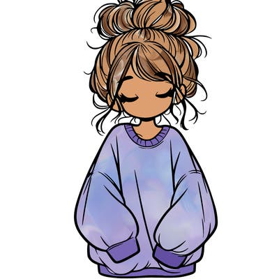 girl with baggy sweatshirt and messy bun