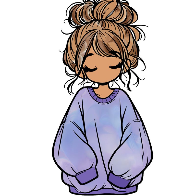 girl with baggy sweatshirt and messy bun